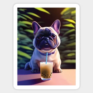 French Bulldog Frenchie with boba bubble tea Sticker